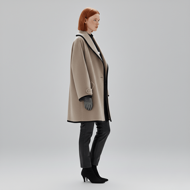 Svart Stephanie damkappa, oversized, varm & chic, med huva för svalare dagar.