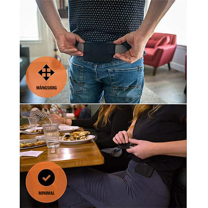 "Svart polyester unisex dold mini bälte plånbok, kompakt och diskret design, perfekt för kort och telefon."