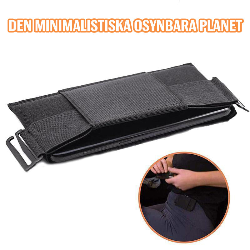 "Svart polyester unisex dold mini bälte plånbok, kompakt och diskret design, perfekt för kort och telefon."