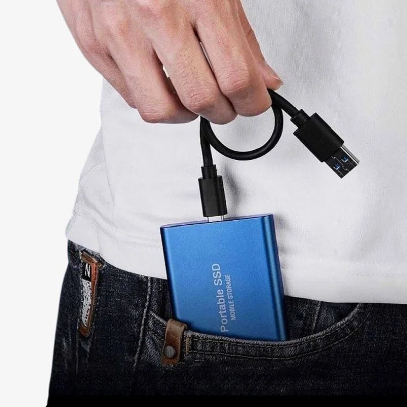Extern SSD hårddisk med USB 3.2, för snabb filöverföring mellan enheter.