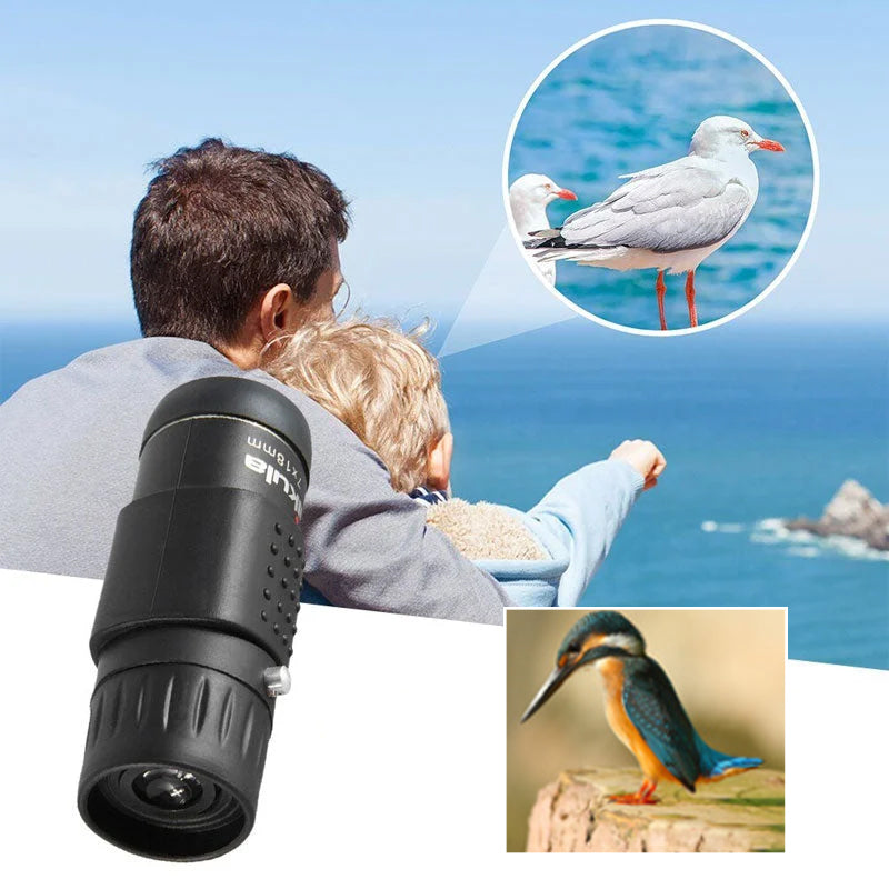 Svart portabel fickkikare för utomhusbruk med 7x förstoring och BAK4-prismor, idealisk för naturutflykter.
