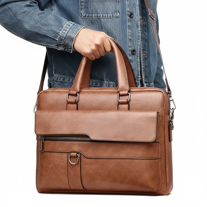 Premium laptopväska 14 tum för damer och herrar. Brun axelväska med retrodesign, idealisk som dokumentväska.
