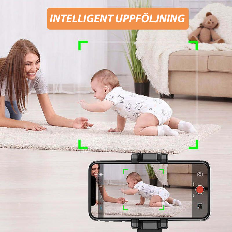 "Svart smart spårningskamera med 360° rotation, telefonfäste för smartphones, perfekt för videografi och ansiktsspårning."