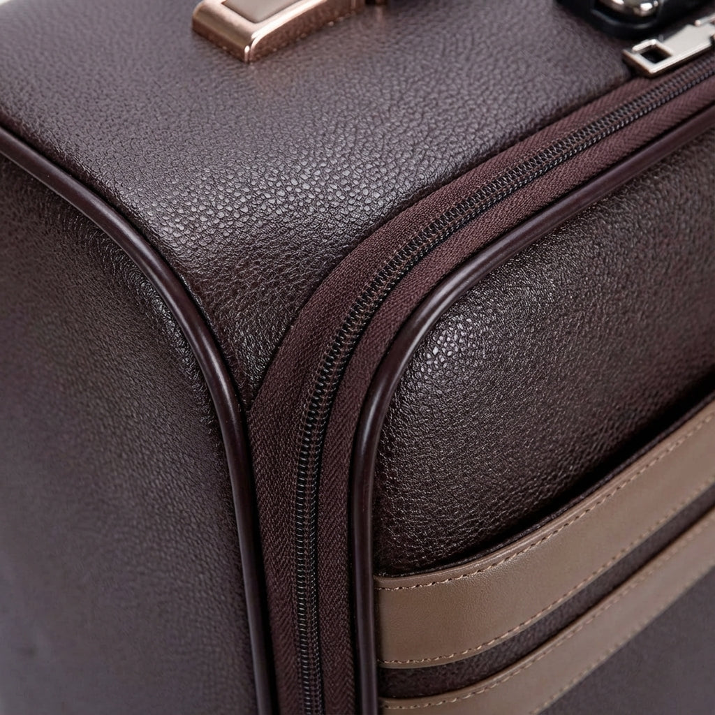 Brun SpinCabin kabintrolley, robust och kompakt. Perfekt resväska för flygresor med rymlig förvaring som handbagage.