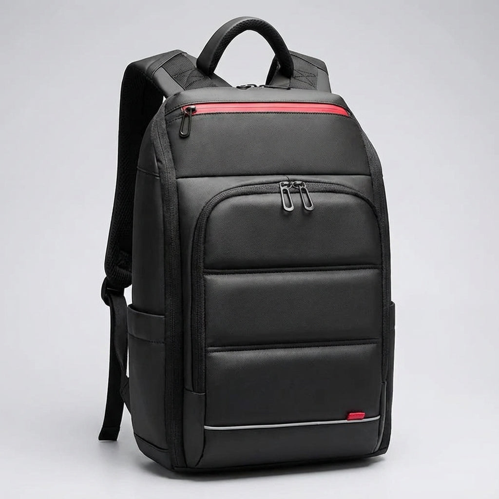 Elegant svart laptopryggsäck SecureVoy, vattenskyddad och stöldsäker design för säker pendling och smarta resor.