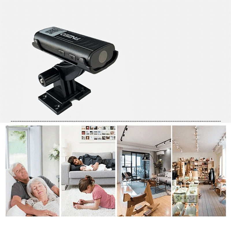 "Svart trådlös säkerhetskamera med HD-nattsyn och ljud, ultravidvinkel och infraröd, för övervakning dag och natt"