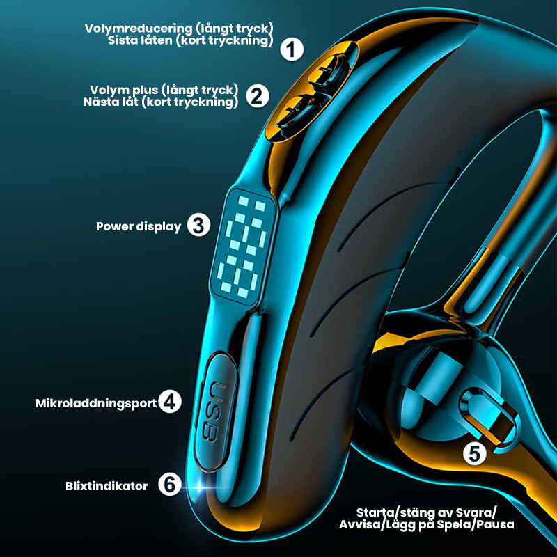 "Svart trådlöst Bluetooth-headset X13 med brusreducering och lättviktsdesign, perfekt för träning och samtal."