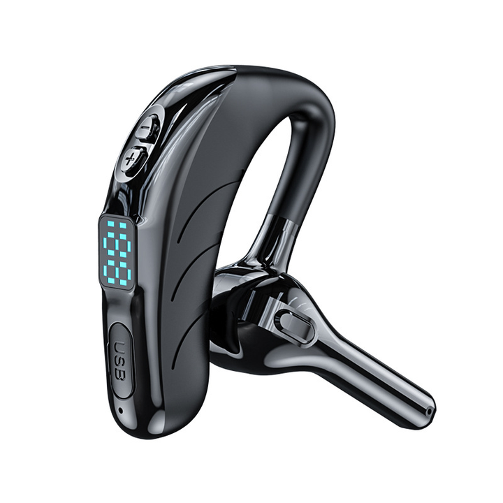"Svart trådlöst Bluetooth-headset X13 med brusreducering och lättviktsdesign, perfekt för träning och samtal."