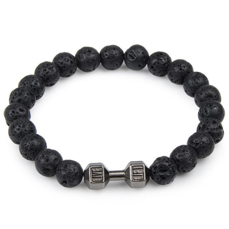 "Svart unisex hantelarmband i onyx och lavasten för chakra, elegant design, naturliga stenar, accessoar för energi och stil."