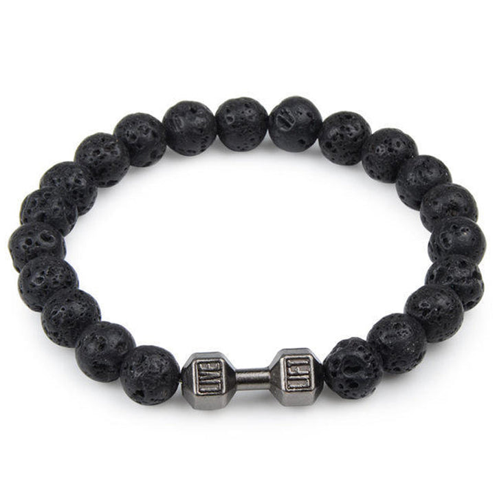 "Svart unisex hantelarmband i onyx och lavasten för chakra, elegant design, naturliga stenar, accessoar för energi och stil."