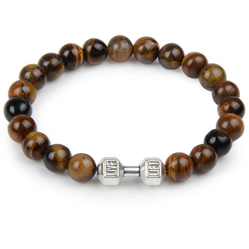 "Svart unisex hantelarmband i onyx och lavasten för chakra, elegant design, naturliga stenar, accessoar för energi och stil."