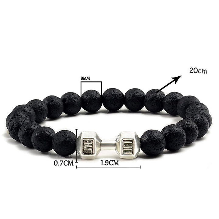 "Svart unisex hantelarmband i onyx och lavasten för chakra, elegant design, naturliga stenar, accessoar för energi och stil."
