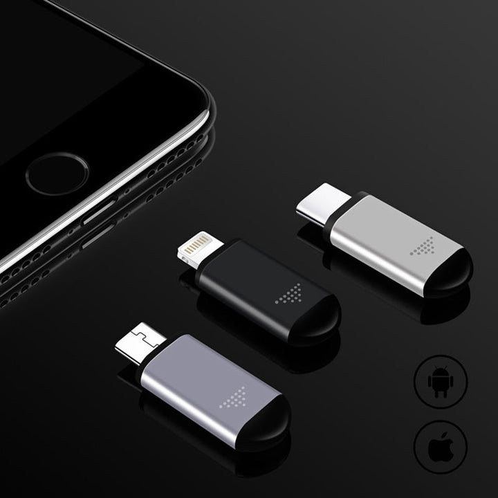 "Svart universal telefon-fjärrkontroll i PVC och aluminium för smartphones, kompatibel med Android och iOS."
