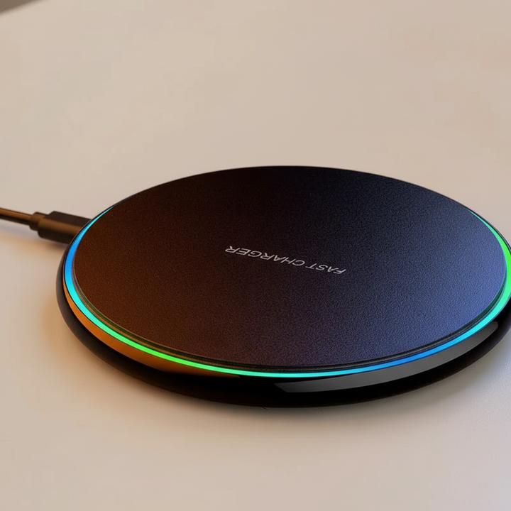 Elegant, rund trådlös laddplatta 30W. Perfekt för snabb och universell smartphone-laddning.