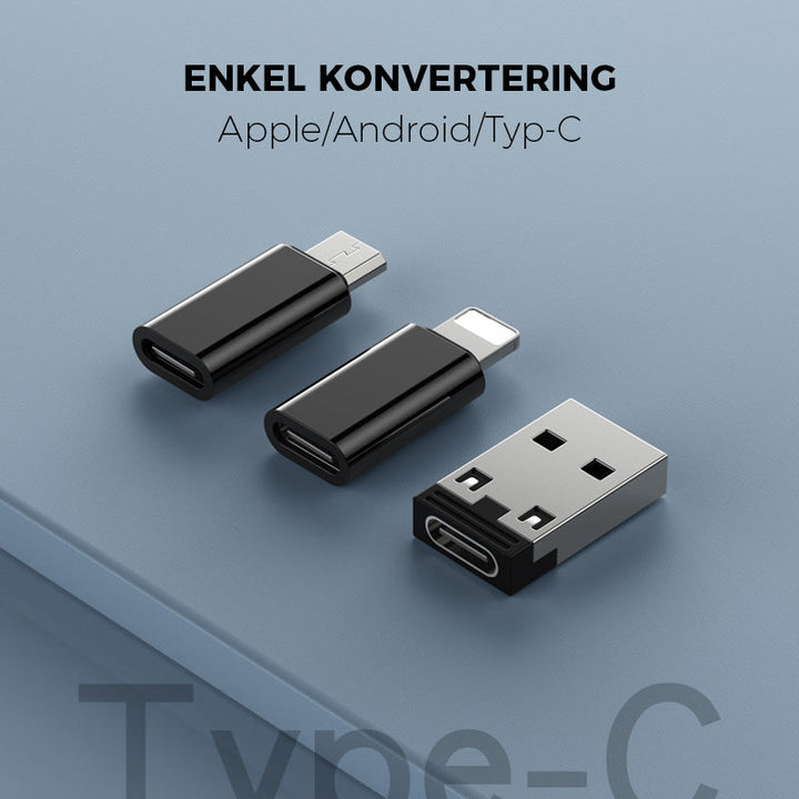 "Svart USB-laddningskabelbox, multifunktionell med olika adaptrar och plats för sim- och minneskort för elektronik."