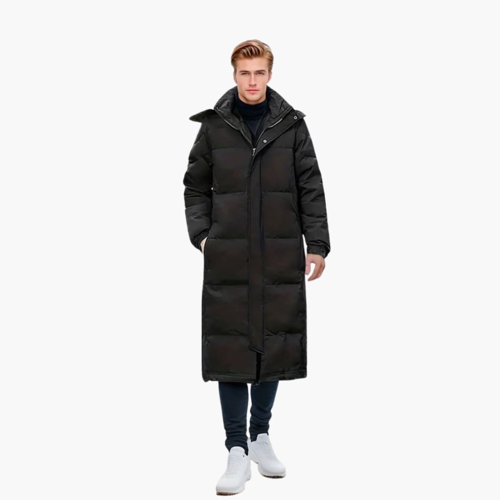 Mode Svart herr vinterjacka med hel dragkedja, avtagbar huva och varm design för höst & vinter.