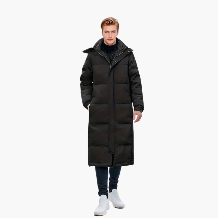Mode Svart herr vinterjacka med hel dragkedja, avtagbar huva och varm design för höst & vinter.