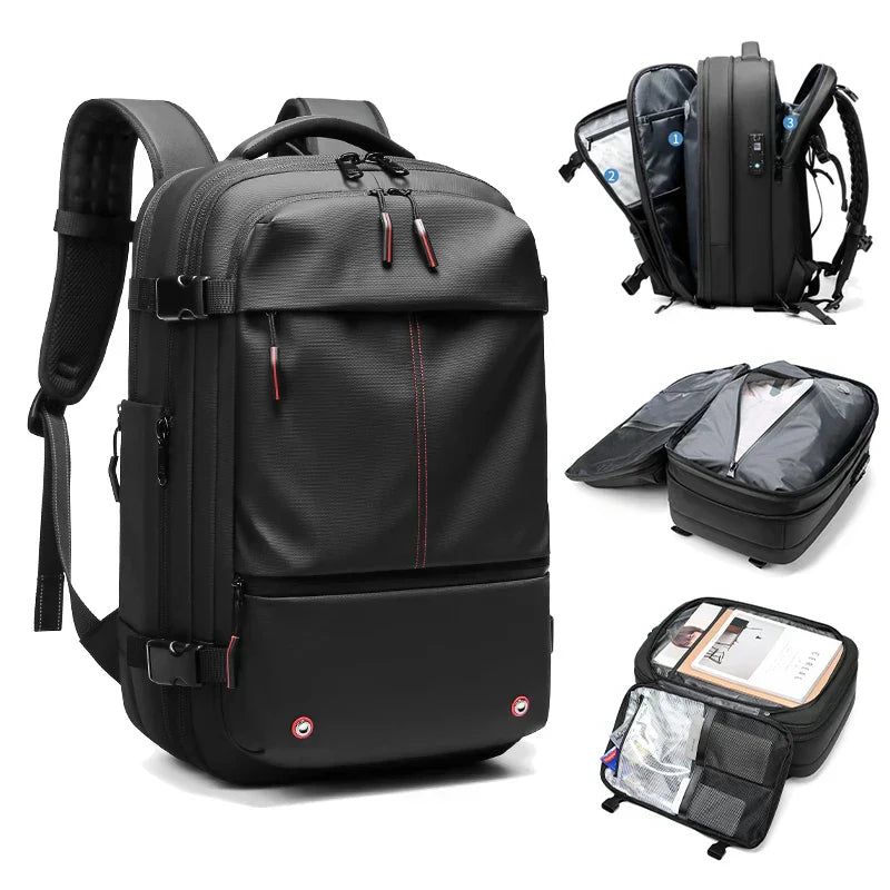 Säker vattentät laptopryggsäck med robust design, skyddar din 17-tums laptop och värdesaker.