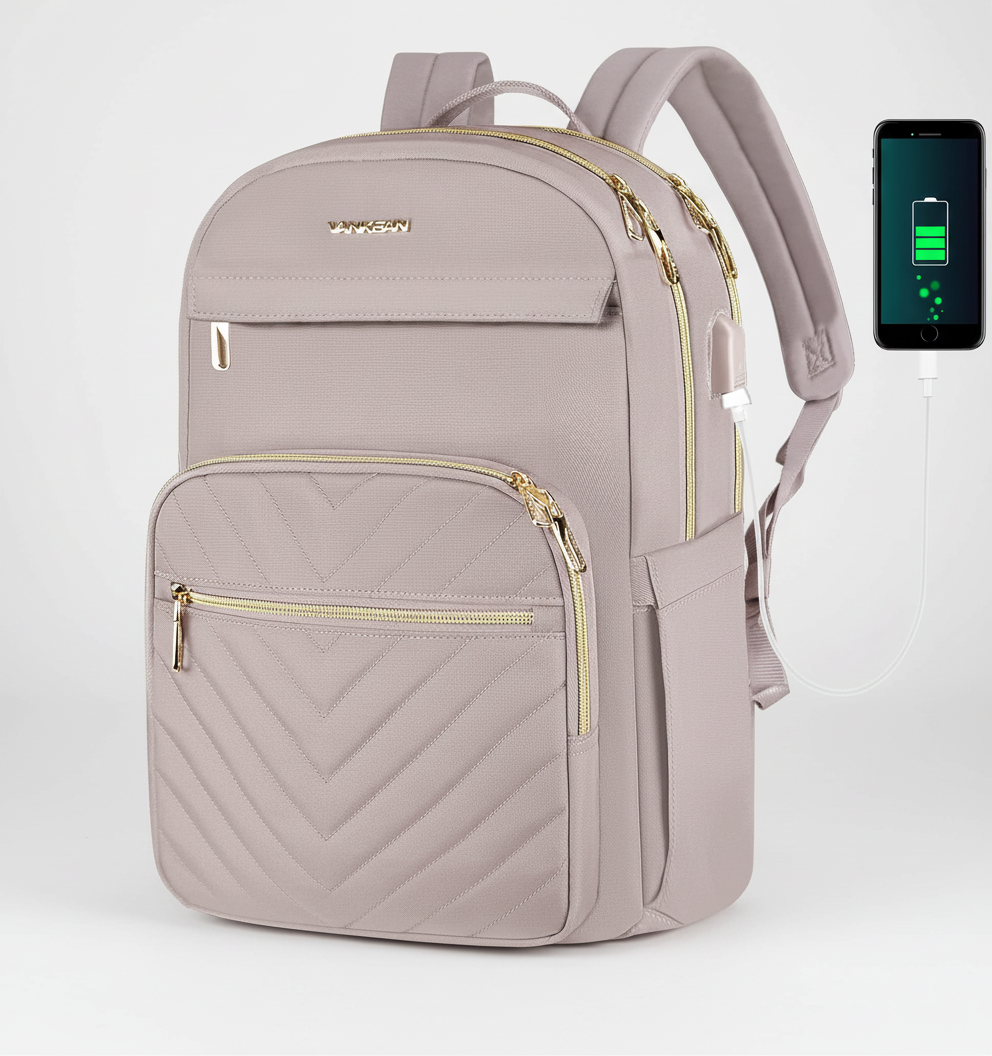 Mångsidig unisex ryggsäck i svart med laptopfack och USB-port, perfekt för studenter, kontor och resor.