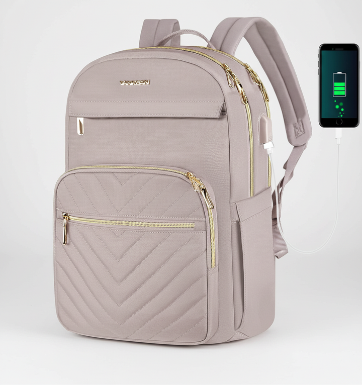 Mångsidig unisex ryggsäck i svart med laptopfack och USB-port, perfekt för studenter, kontor och resor.