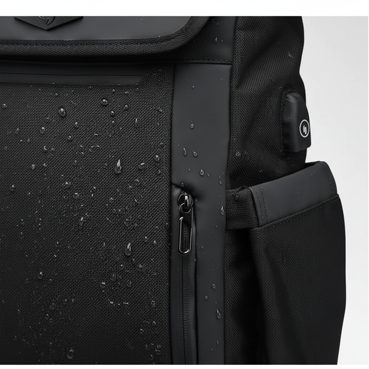 Rymlig, svart 50L vattentät rese- och laptopryggsäck. Ergonomisk design idealisk för resor och dagligt bruk.