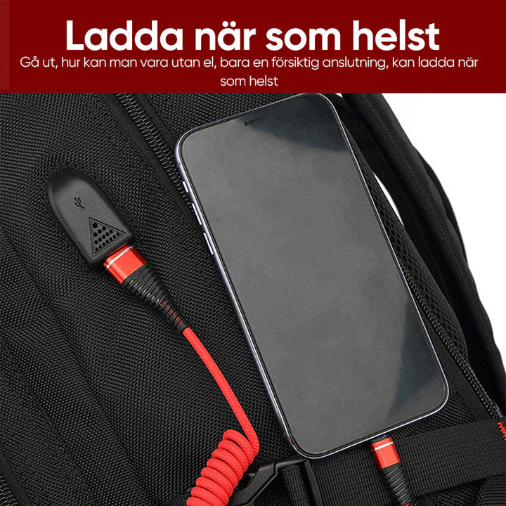 "Svart vattentät reseryggsäck med USB-port, stor kapacitet för 17,3-tums dator, ergonomisk och stöldskyddad."