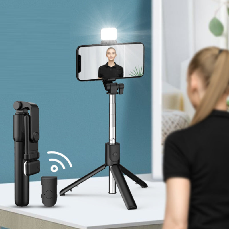"Svart, vit och rosa 6-i-1 handhållen trådlös Bluetooth selfiepinne, lätt och kompakt för bättre selfies och videor."