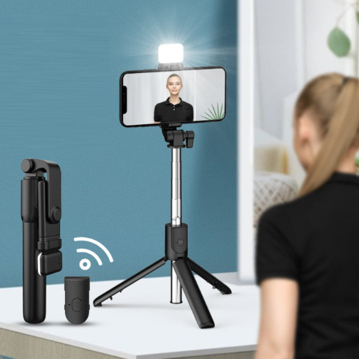 "Svart, vit och rosa 6-i-1 handhållen trådlös Bluetooth selfiepinne, lätt och kompakt för bättre selfies och videor."