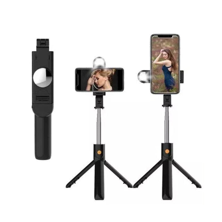 "Svart, vit och rosa 6-i-1 handhållen trådlös Bluetooth selfiepinne, lätt och kompakt för bättre selfies och videor."