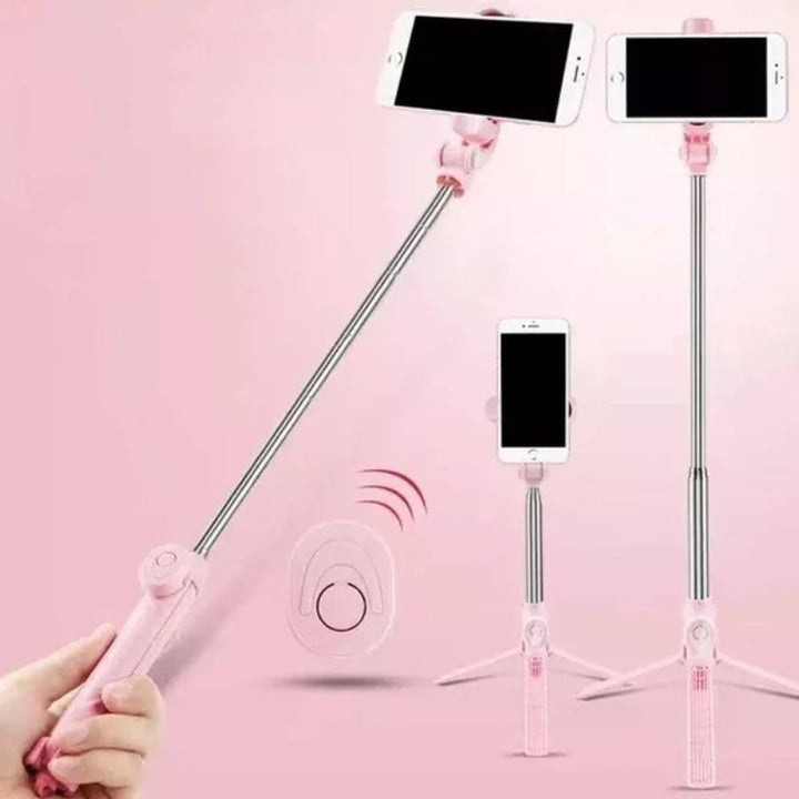 "Svart, vit och rosa 6-i-1 handhållen trådlös Bluetooth selfiepinne, lätt och kompakt för bättre selfies och videor."
