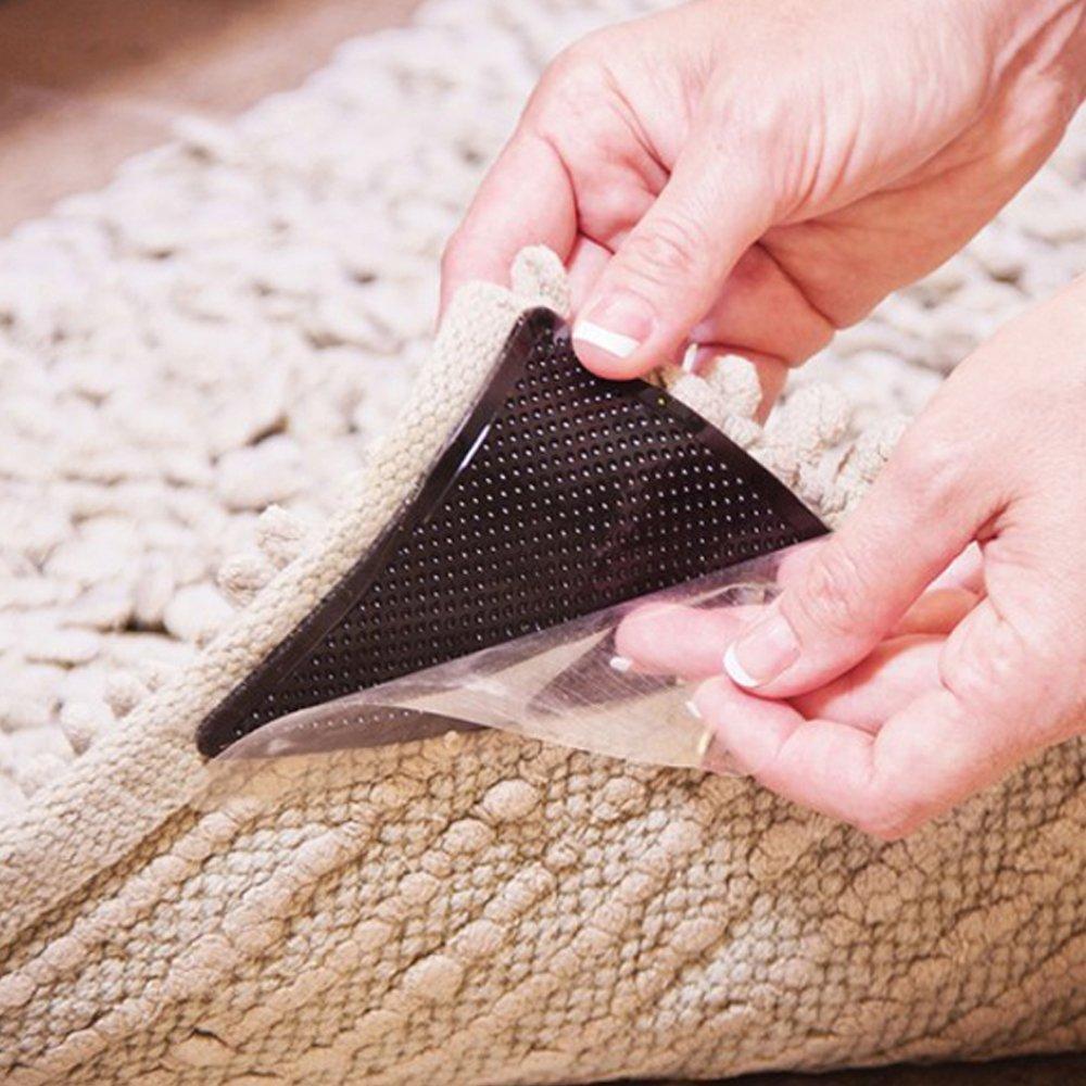 "Svarta anti-slip gummimattgreppare, hållbara och tvättbara, säkrar mattor mot halkning, lugnt och säkert hem."