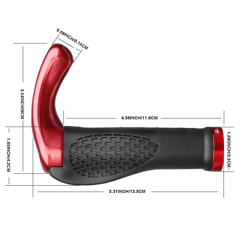 "Svarta antiglid cykelhandtag i TPR gummi med ergonomisk design, mönstrad yta och integrerad aluminiumlegering."