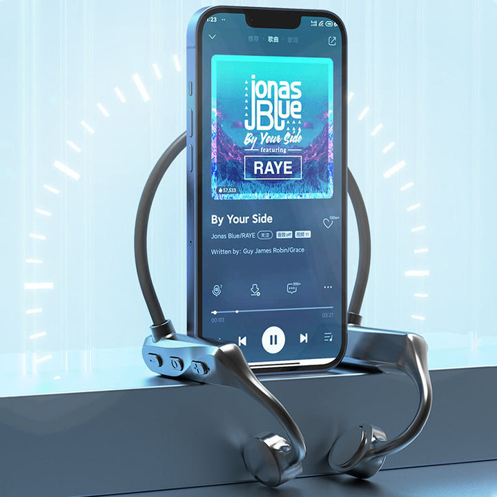 "Svarta benlednings sporthörlurar med Bluetooth, IPX5-vattentät, sidovy, perfekt för träning och vardagsanvändning"