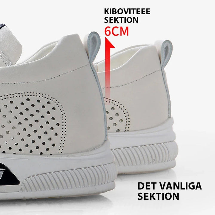 "Svarta och vita läderskor för herr med höjdökande sula, elegant design med halkfri gummisula och andningsbart inre."