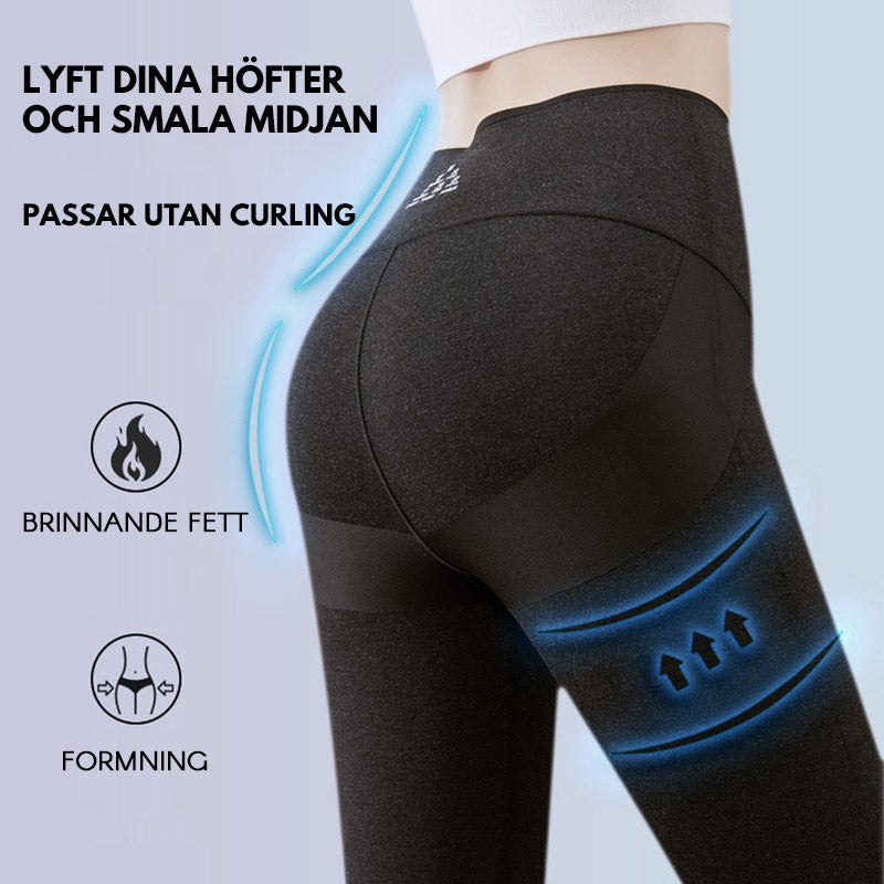 "Svarta termoleggings för kvinnor med mjukt fleecefoder, tight passform, hög midja, perfekt för kyliga dagar."