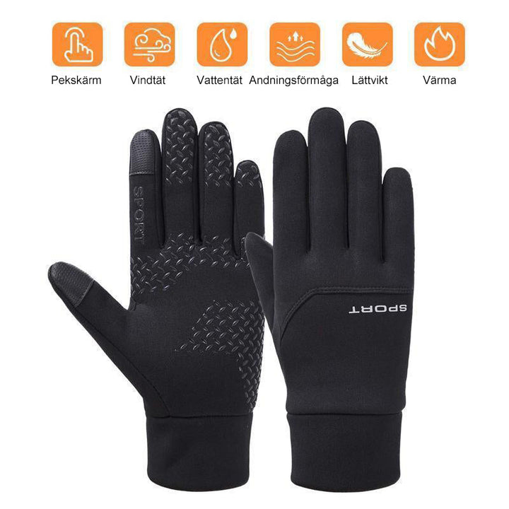 "Svarta vinterhandskar för pekskärm för män och kvinnor, väderbeständiga med halkfri design, eleganta och funktionella."
