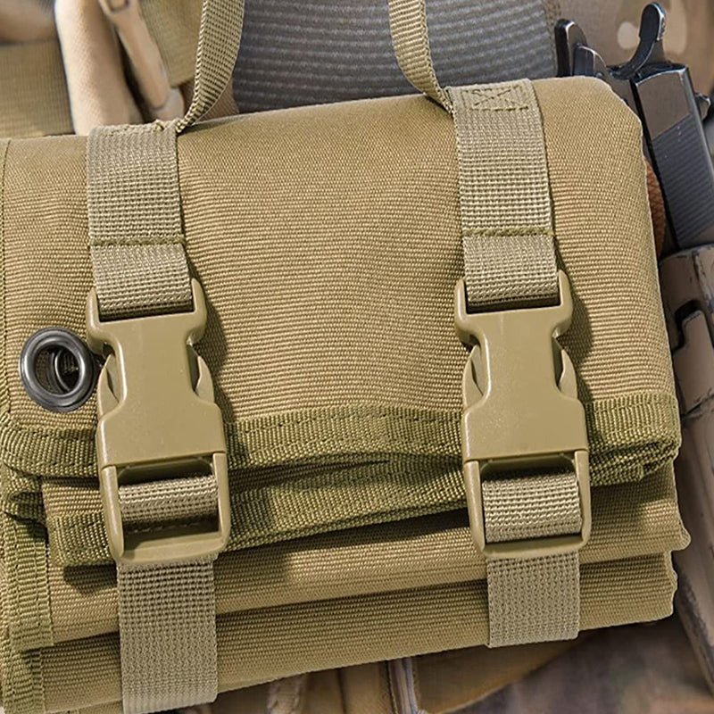 "Svart/kaki/grön verktygsrulle öppen med fack och fickor, oxford tyg, för verktygsförvaring och transport."