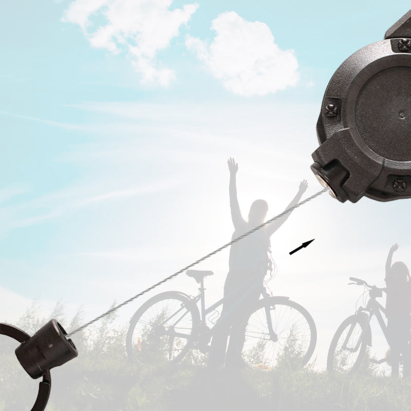 "Svart/vit multifunktionell nyckelring med infällbar vajer, hållbar aluminiumkarbin för utomhusbruk, ca 12,5 cm lång."