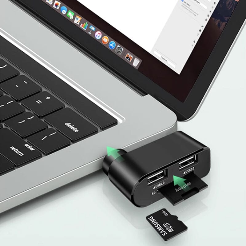 "Svartvit roterbar USB-hubb med 4 portar, idealisk för dator och surfplatta, erbjuder smidig anslutning och 180 graders rotat