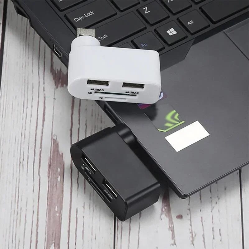 "Svartvit roterbar USB-hubb med 4 portar, idealisk för dator och surfplatta, erbjuder smidig anslutning och 180 graders rotat