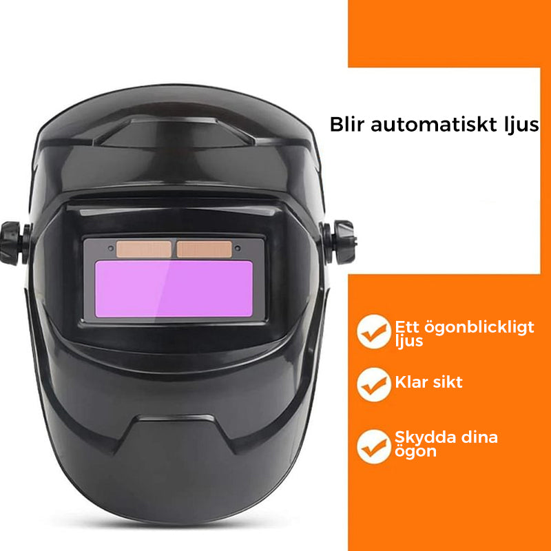 "Svetskyddsmask med automatisk mörkläggning, lätta solcellsdrivna glas, förbättrad ventilation och nackkomfort."
