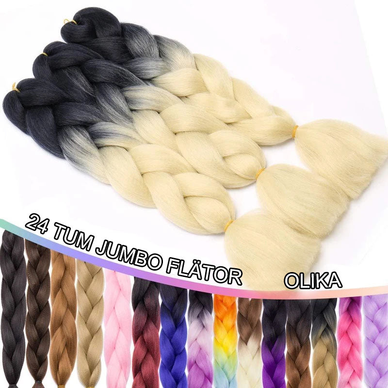 "Syntetiska jumbo flätor i flera färger, värmebeständiga och långa, ideala för trendiga frisyrer, perfekta för kvinnor."