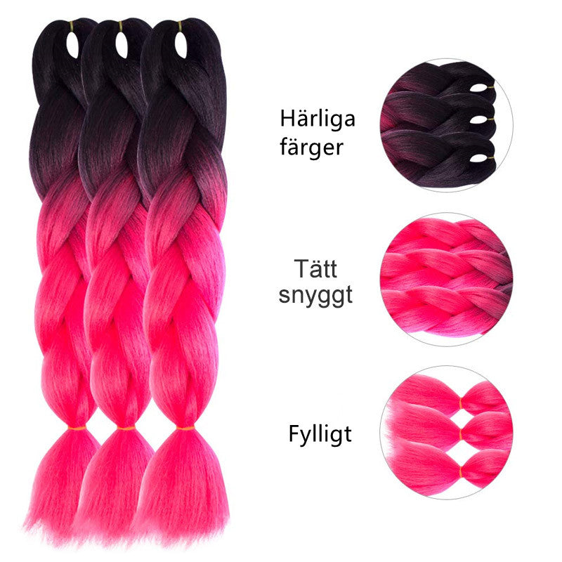 "Syntetiska jumbo flätor i flera färger, värmebeständiga och långa, ideala för trendiga frisyrer, perfekta för kvinnor."