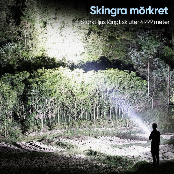 "Taktisk LED-ficklampa med 3 lägen, robust aluminium, superljus, idealisk för friluftsliv och nödsituationer."