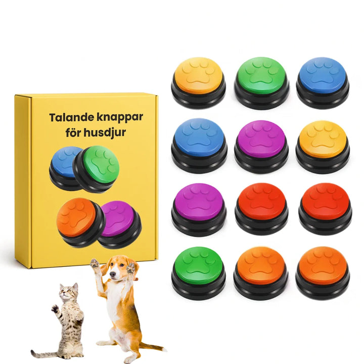 Talande kommunikationsknappar för husdjur. Set med inspelningsbara knappar för hund- och kattträning, djurkommunikation.