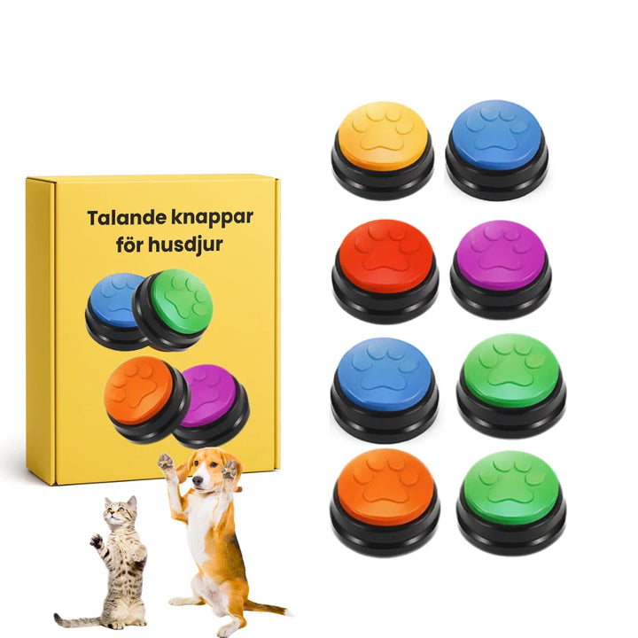Komplett startpaket med talande knappar för husdjur. Inkluderar flera röstinspelningsbara knappar för djurträning.