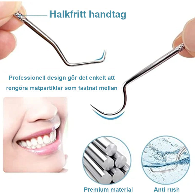 "Tandpetare i rostfritt stål för daglig hygien, stilren och hållbar design, idealisk för personlig hälsovård."