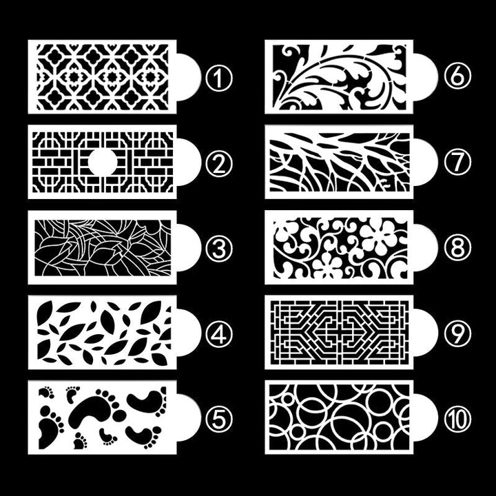 "Tårtdekorationsstencil set 10 st, vita stenciler med unika mönster, för att skapa professionella tårtdekorationer."