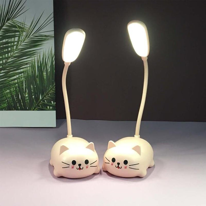 Tecknad LED skrivbordslampa för barn, kattformad, färgglad och lekfull design, perfekt för barnrum.