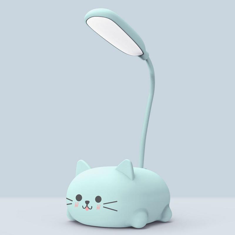 Tecknad LED skrivbordslampa för barn, kattformad, färgglad och lekfull design, perfekt för barnrum.
